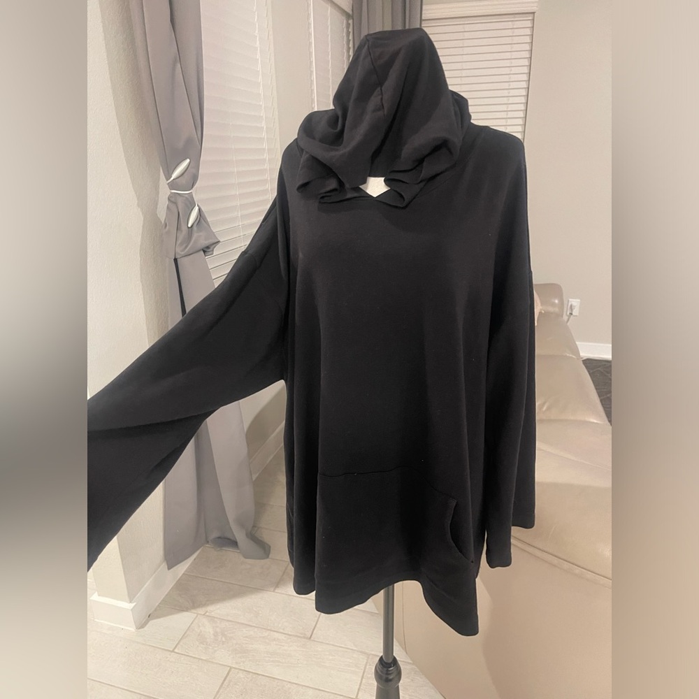 Bryn Walker Hoodie XL Black Bamboo Organic Cotton Blend Oversized Lagenlook Soft - Picture 2 of 7